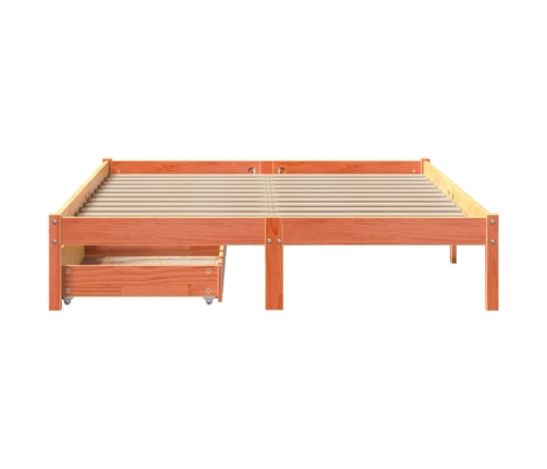 Cama sin colchón madera maciza de pino marrón cera 140x190 cm