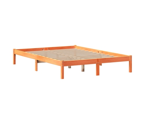 Cama sin colchón madera maciza de pino marrón cera 140x190 cm