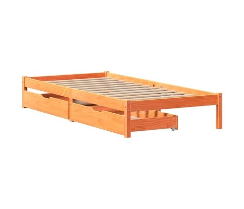 Cama sin colchón madera maciza de pino marrón cera 100x200 cm