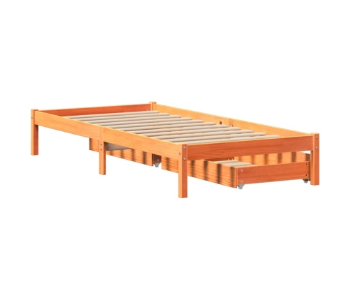 Cama sin colchón madera maciza de pino marrón cera 100x200 cm