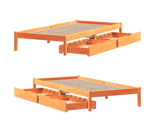 Cama sin colchón madera maciza de pino marrón cera 100x200 cm