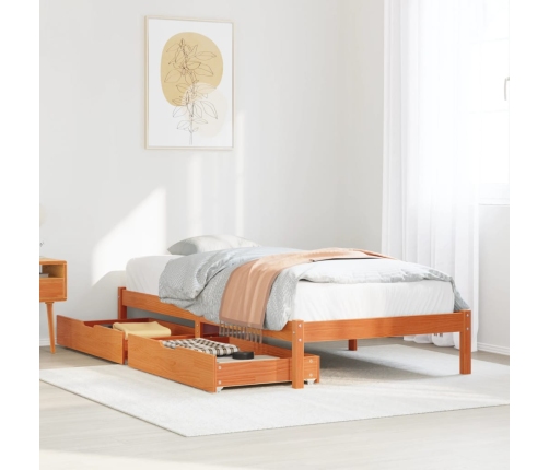 Cama sin colchón madera maciza de pino marrón cera 100x200 cm