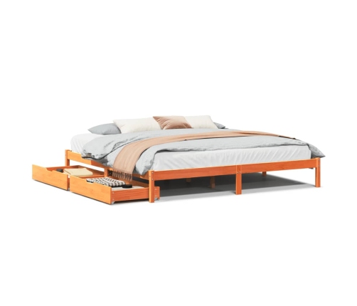 Cama sin colchón madera maciza de pino marrón cera 200x200 cm