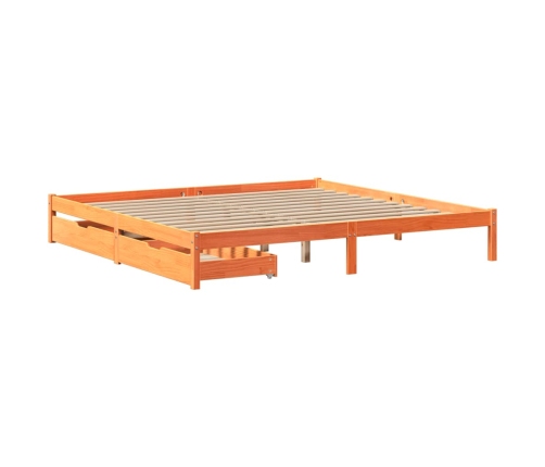 Cama sin colchón madera maciza de pino marrón cera 200x200 cm