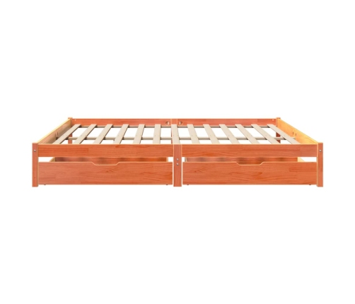 Cama sin colchón madera maciza de pino marrón cera 200x200 cm