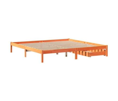 Cama sin colchón madera maciza de pino marrón cera 200x200 cm