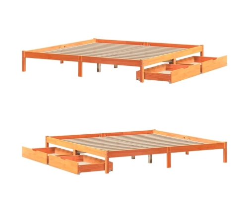 Cama sin colchón madera maciza de pino marrón cera 200x200 cm