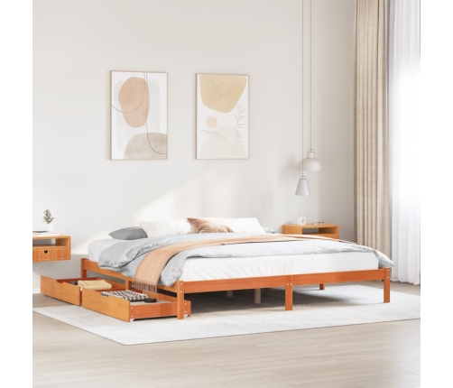 Cama sin colchón madera maciza de pino marrón cera 200x200 cm