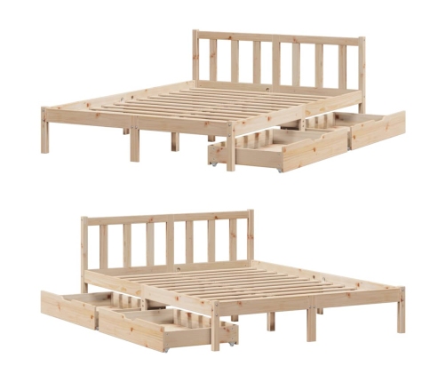 Estructura de cama sin colchón madera maciza de pino 140x190 cm