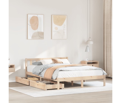 Estructura de cama sin colchón madera maciza de pino 140x190 cm