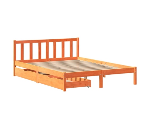 Cama sin colchón madera maciza de pino marrón cera 140x190 cm