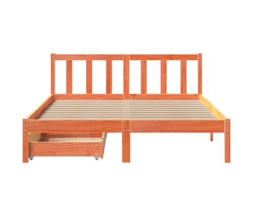 Cama sin colchón madera maciza de pino marrón cera 140x190 cm