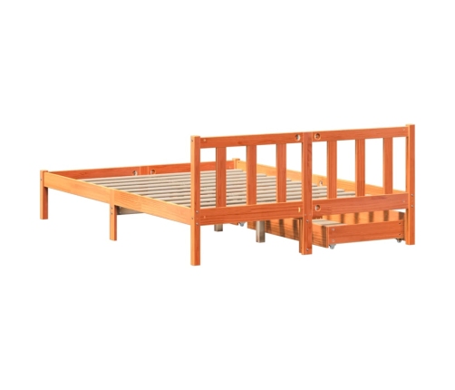 Cama sin colchón madera maciza de pino marrón cera 140x190 cm