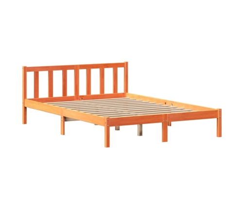 Cama sin colchón madera maciza de pino marrón cera 140x190 cm