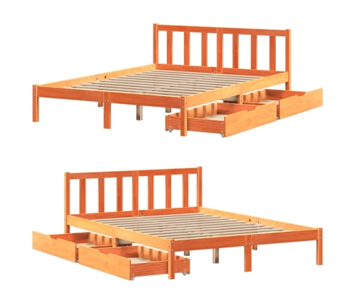 Cama sin colchón madera maciza de pino marrón cera 140x190 cm