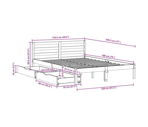 Estructura de cama sin colchón madera maciza blanca 120x190 cm