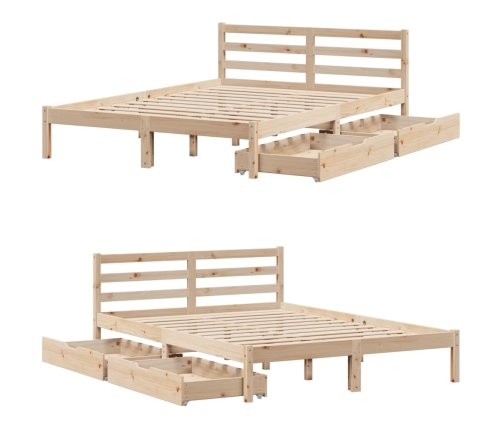 Estructura de cama sin colchón madera maciza de pino 135x190 cm