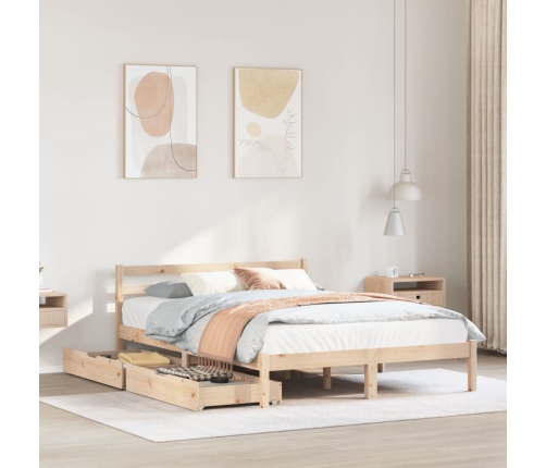 Estructura de cama sin colchón madera maciza de pino 135x190 cm