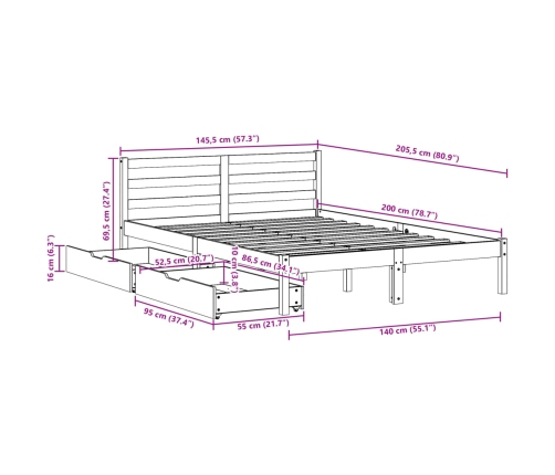 Estructura de cama sin colchón madera de pino blanca 140x200 cm
