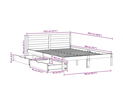 Estructura de cama sin colchón madera de pino blanca 140x200 cm