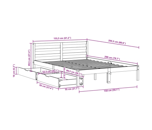 Estructura de cama sin colchón madera de pino blanco 150x200 cm