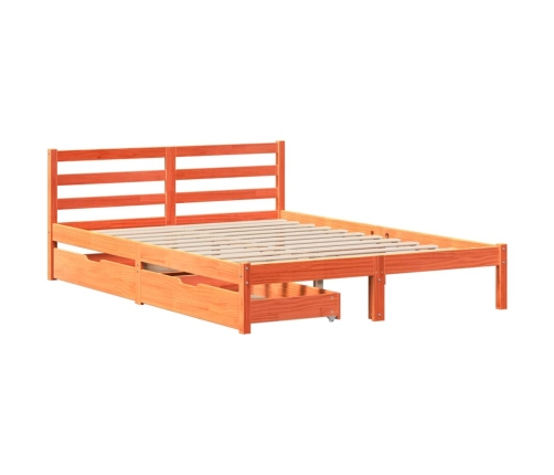 Cama sin colchón madera maciza de pino marrón cera 140x190 cm