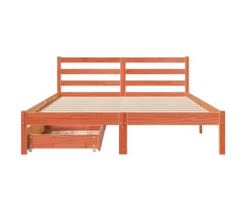 Cama sin colchón madera maciza de pino marrón cera 140x190 cm