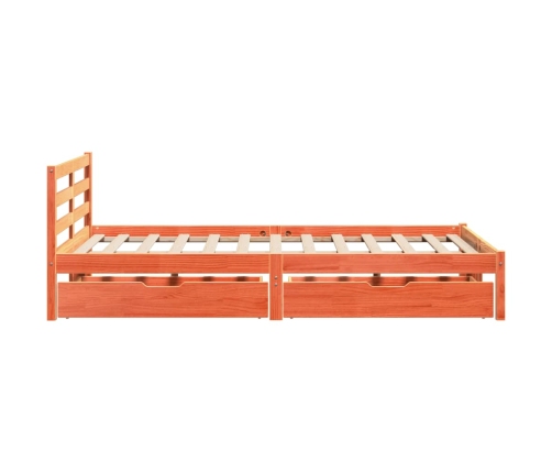 Cama sin colchón madera maciza de pino marrón cera 140x190 cm