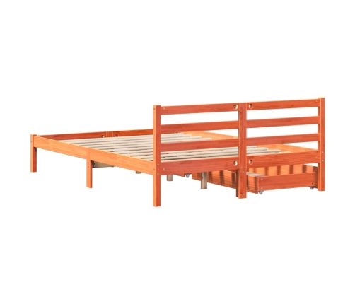 Cama sin colchón madera maciza de pino marrón cera 140x190 cm