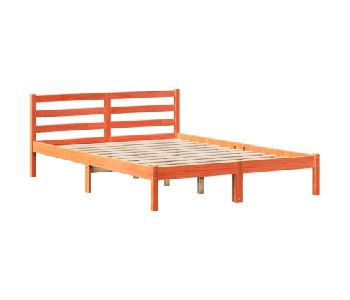 Cama sin colchón madera maciza de pino marrón cera 140x190 cm