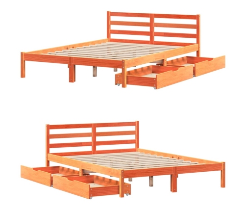 Cama sin colchón madera maciza de pino marrón cera 140x190 cm