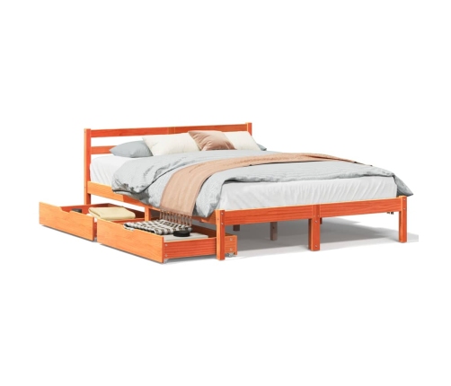 Cama sin colchón madera maciza de pino marrón cera 120x200 cm