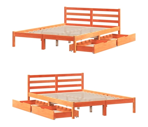 Cama sin colchón madera maciza de pino marrón cera 120x200 cm