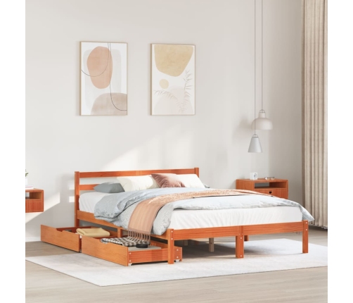 Cama sin colchón madera maciza de pino marrón cera 160x200 cm