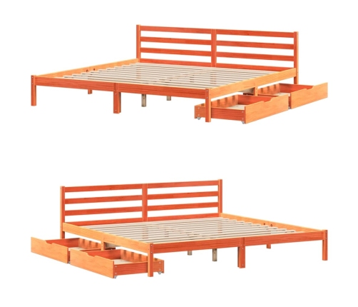 Cama sin colchón madera maciza de pino marrón cera 180x200 cm