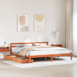 Cama sin colchón madera maciza de pino marrón cera 180x200 cm