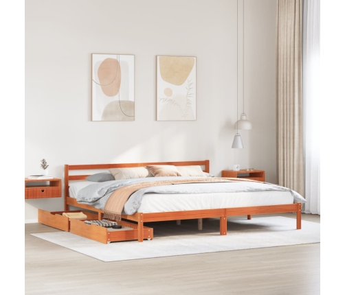 Cama sin colchón madera maciza de pino marrón cera 180x200 cm