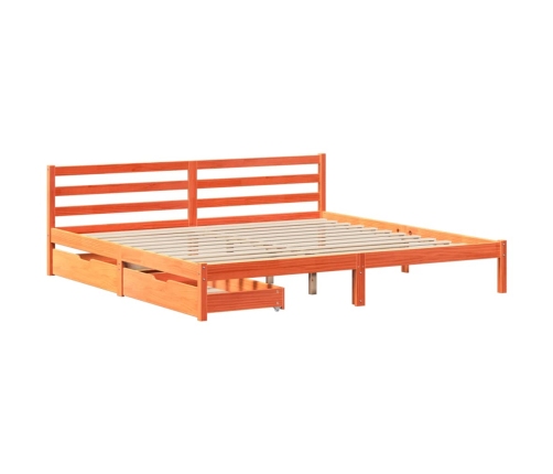 Cama sin colchón madera maciza de pino marrón cera 200x200 cm