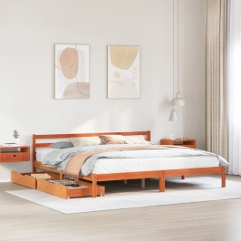 Cama sin colchón madera maciza de pino marrón cera 200x200 cm