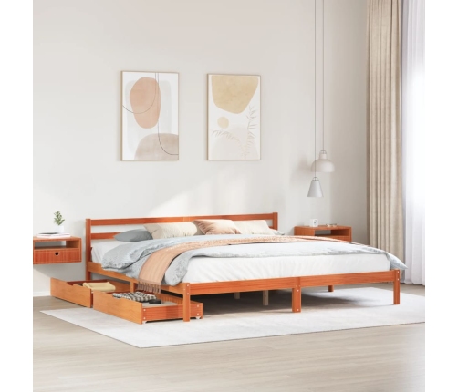 Cama sin colchón madera maciza de pino marrón cera 200x200 cm