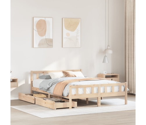 Estructura de cama sin colchón madera maciza de pino 135x190 cm