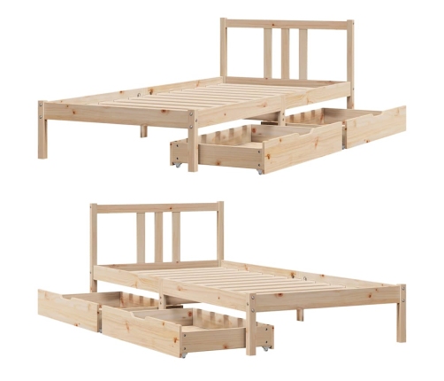 Estructura de cama sin colchón madera maciza pino 75x190 cm