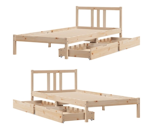Estructura de cama sin colchón madera maciza de pino 90x190 cm