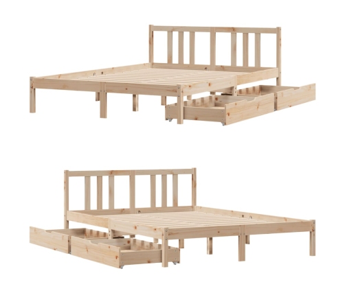 Estructura de cama sin colchón madera maciza de pino 140x190 cm