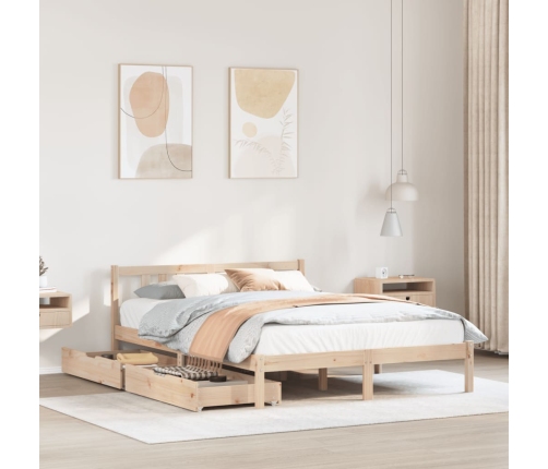 Estructura de cama sin colchón madera maciza de pino 140x190 cm