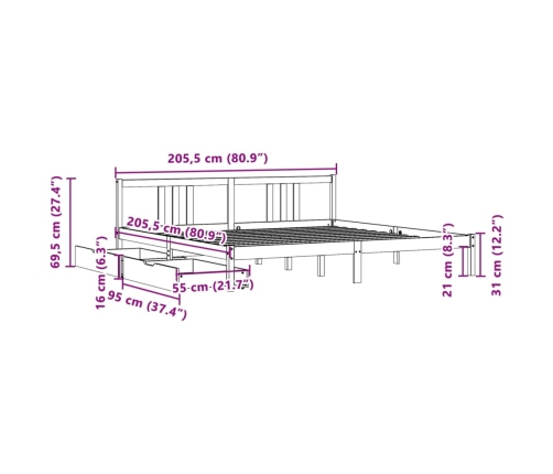 Estructura de cama sin colchón madera maciza blanca 200x200 cm