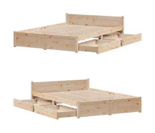 Estructura de cama sin colchón madera maciza de pino 135x190 cm