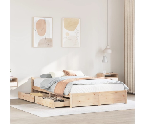 Estructura de cama sin colchón madera maciza de pino 135x190 cm