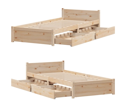 Estructura de cama sin colchón madera maciza de pino 100x200 cm