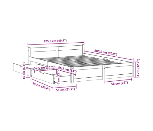 Estructura de cama sin colchón madera de pino blanca 120x200 cm